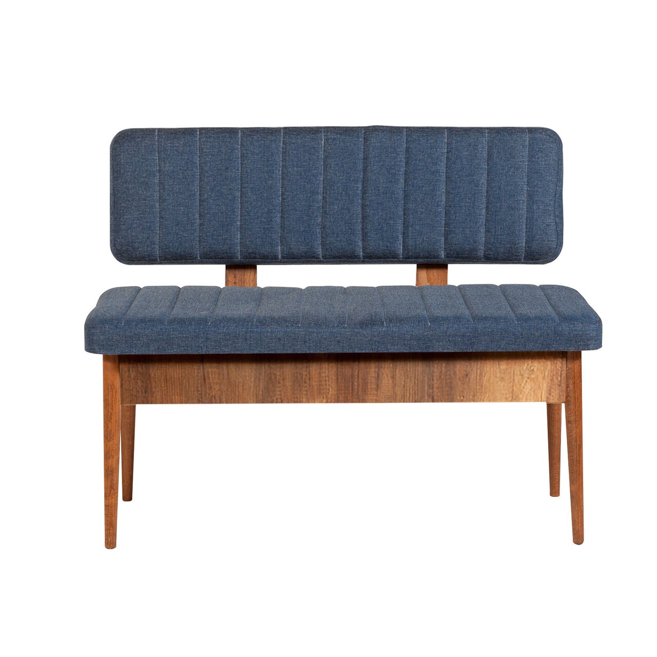 Bancheta cu spatar, Vina 1048-2, Vella, Dark Blue, Walnut, 110x40x85 cm - imagine 7